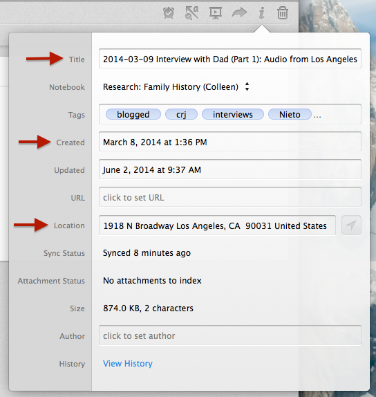Evernote Audio Interviews - Metadata View - OSX