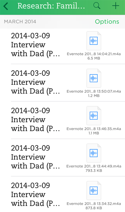 Evernote Audio Interviews - Notebook List View - iOS